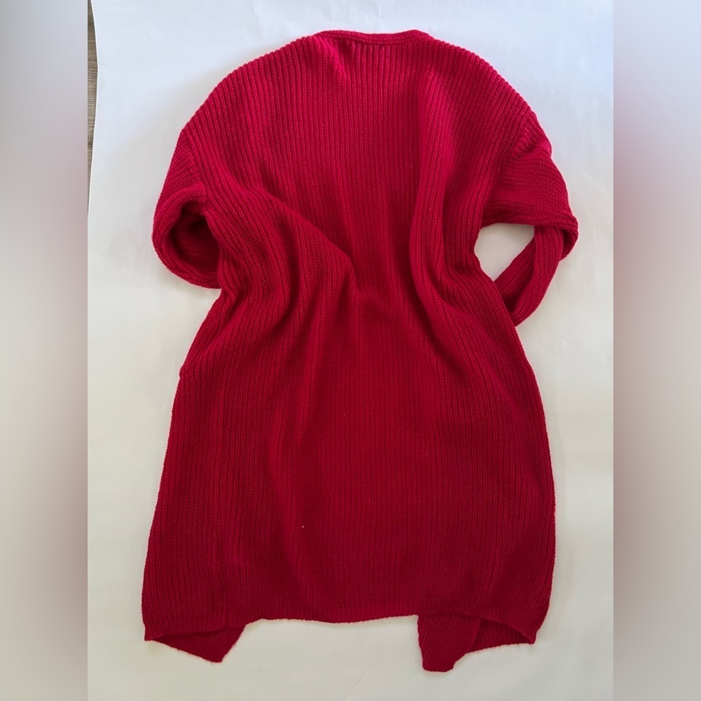 Long Women's Red Cardigan Sweater - Picture 5 of 5